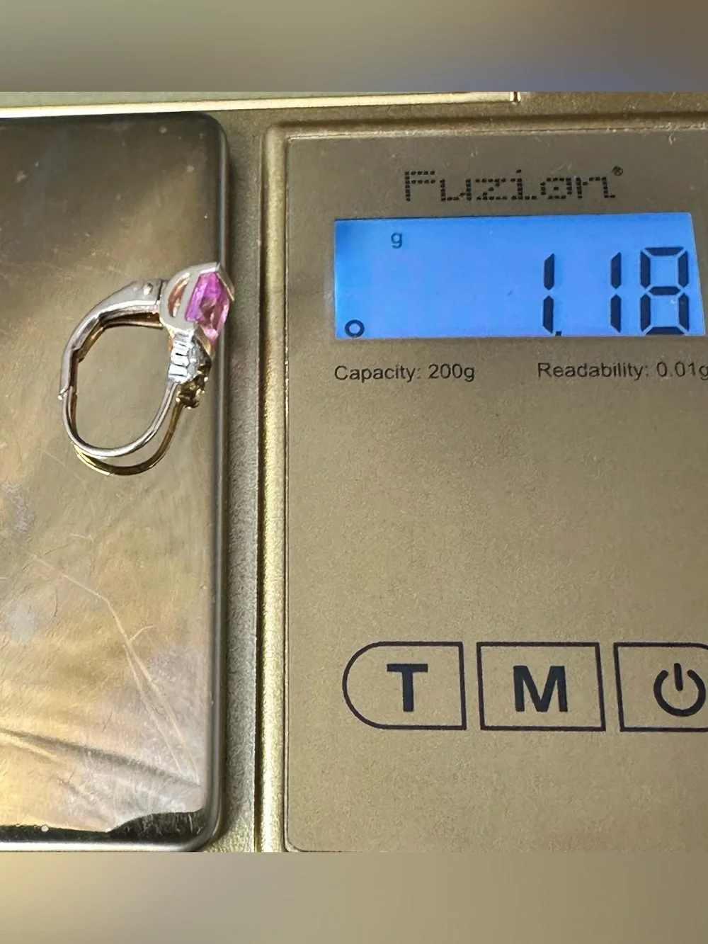 Vintage 10K Gold Pink Gemstone Leverback Earring Single Estate 1.18g